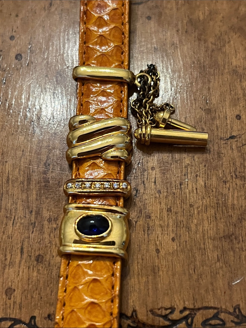 Cabochon Le Bracelet Vintage Orange Leather Bracelet Gold Plated Sterling Silver